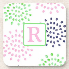 Monogram, Aquarellfarben Rosa Navy Green Blume Getränkeuntersetzer