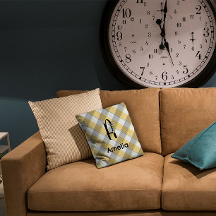 Monogram Aquarellfarbeningham-Gingham-Graumuster Kissen