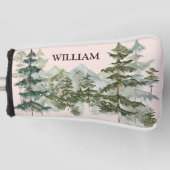 Monogram Aquarellkiefernwald & Mountain Rustikal Golf Headcover (Vorderseite)