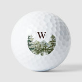 Monogram Aquarellkiefernwald & Mountain Rustikal Golfball (Vorderseite)