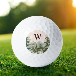 Monogram Aquarellkiefernwald & Mountain Rustikal Golfball