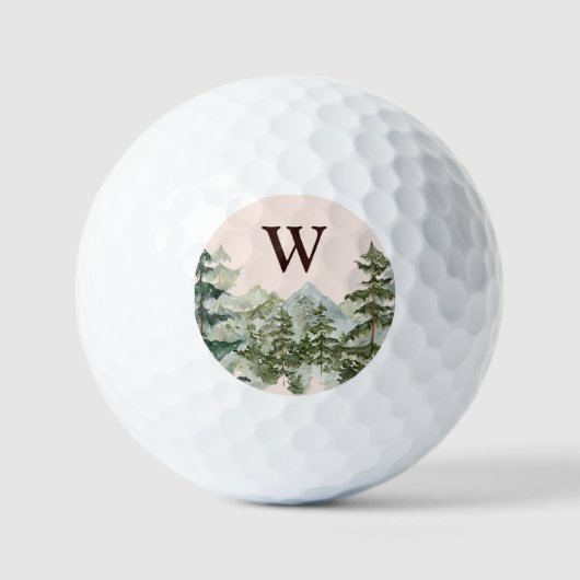 Monogram Aquarellkiefernwald & Mountain Rustikal Golfball (Vorderseite)