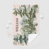 Monogram Aquarellkiefernwald & Mountain Rustikal Golfhandtuch (Insitu)