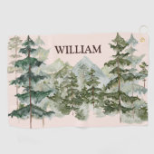Monogram Aquarellkiefernwald & Mountain Rustikal Golfhandtuch (Horizontal)