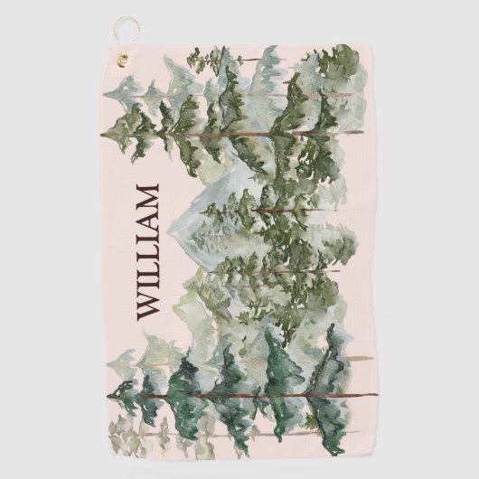 Monogram Aquarellkiefernwald & Mountain Rustikal Golfhandtuch (Vorderseite)