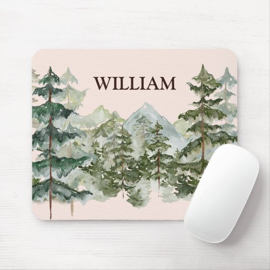 Monogram Aquarellkiefernwald & Mountain Rustikal Mousepad (Mit Mouse)
