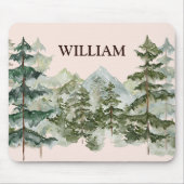 Monogram Aquarellkiefernwald & Mountain Rustikal Mousepad (Vorne)