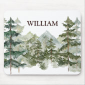 Monogram Aquarellkiefernwald & Mountain Rustikal Mousepad (Vorne)