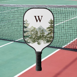 Monogram Aquarellkiefernwald & Mountain Rustikal Pickleball Schläger
