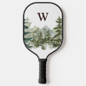 Monogram Aquarellkiefernwald & Mountain Rustikal Pickleball Schläger (Rückseite)