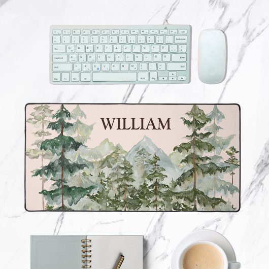 Monogram Aquarellkiefernwald & Mountain Rustikal Schreibtischunterlage