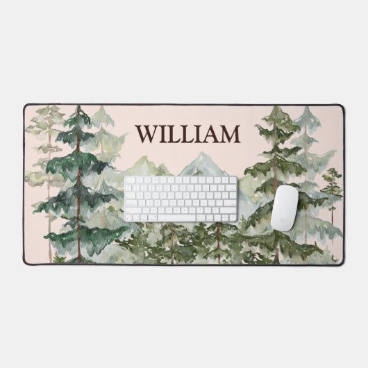 Monogram Aquarellkiefernwald & Mountain Rustikal Schreibtischunterlage (Tastatur & Maus)