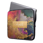Monogram Aquarellmarmor Gold lila blau grün Laptopschutzhülle (Vorderseite Links)
