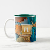 Monogram Aquarellmarmor, türkisfarben Zweifarbige Tasse (Links)