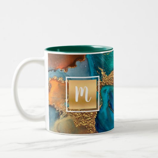 Monogram Aquarellmarmor, türkisfarben Zweifarbige Tasse (Links)