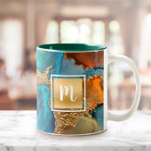 Monogram Aquarellmarmor, türkisfarben Zweifarbige Tasse