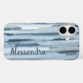 Monogram Aquarellpastellstreifen blaue Marine aqua Case-Mate iPhone Hülle (Rückseite (Horizontal))