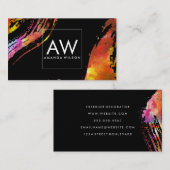 Monogram Aquarellpinsel Stroke Black Background Visitenkarte (Vorne/Hinten)