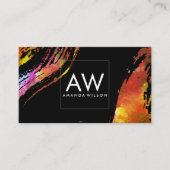 Monogram Aquarellpinsel Stroke Black Background Visitenkarte (Vorderseite)
