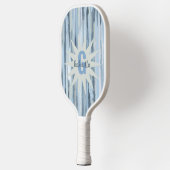 Monogram Aquarellstreifen Blaue Navy Graumuster Pickleball Schläger (Links)