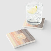 Monogram, Aquarellstreifen, braun orange gelb Steinuntersetzer (Seitenansicht)