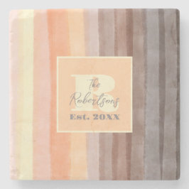 Monogram, Aquarellstreifen, braun orange gelb Steinuntersetzer