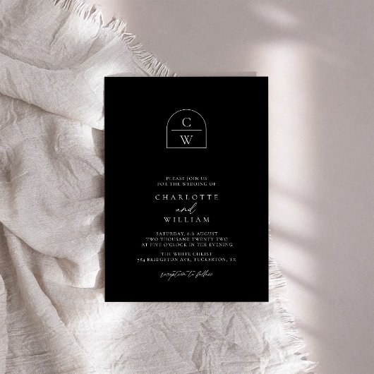 Monogram Arch Modern Simple Black Wedding Einladung