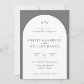 Monogram Arch Silver Gray Wedding Einladung (Vorderseite)