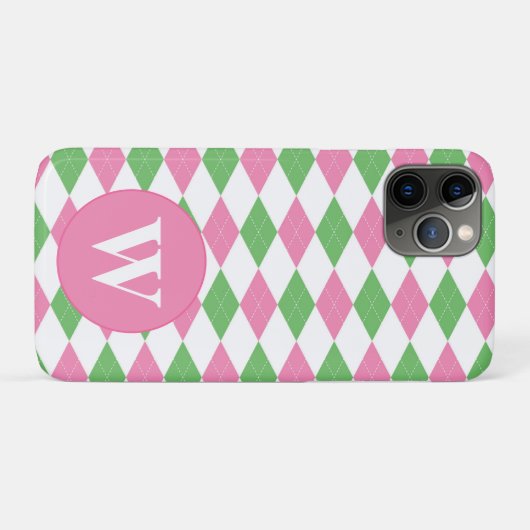 MONOGRAM ARGYLE PINK GREEN PATTERN Case-Mate iPhone HÜLLE (Rückseite (Horizontal))