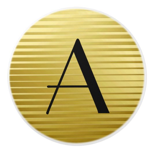 Monogram Art Deco Gold Satin Streifen Keramikknauf (Vorderseite)
