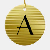 Monogram Art Deco Gold Satin Streifen Keramikornament (Vorne)
