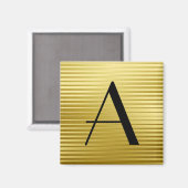 Monogram Art Deco Gold Satin Streifen Magnet (Vorderseite/Rückseite)