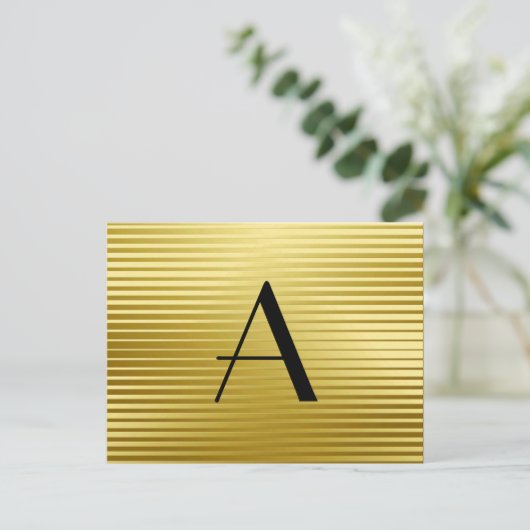 Monogram Art Deco Gold Satin Streifen Postkarte (Stehend Vorderseite)