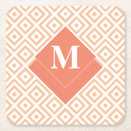 Monogram Art Deco Orange Geometrisches griechische Rechteckiger Pappuntersetzer