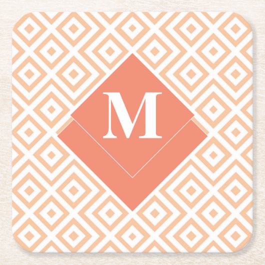 Monogram Art Deco Orange Geometrisches griechische Rechteckiger Pappuntersetzer (Vorderseite)