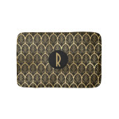 Monogram Art Deco Schwarz und Gold Muster Badematte (Vorderseite)