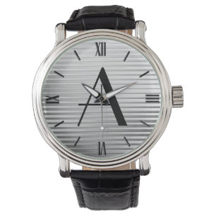 Monogram Art Deco Silver Satin Streifen Armbanduhr
