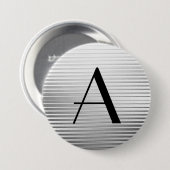 Monogram Art Deco Silver Satin Streifen Button (Vorne & Hinten)