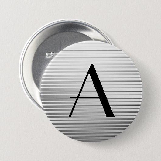 Monogram Art Deco Silver Satin Streifen Button (Vorne & Hinten)