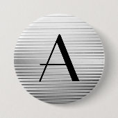 Monogram Art Deco Silver Satin Streifen Button (Vorderseite)