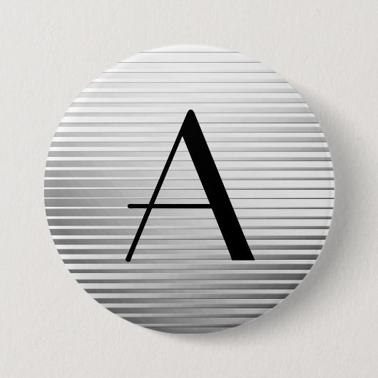 Monogram Art Deco Silver Satin Streifen Button (Vorderseite)