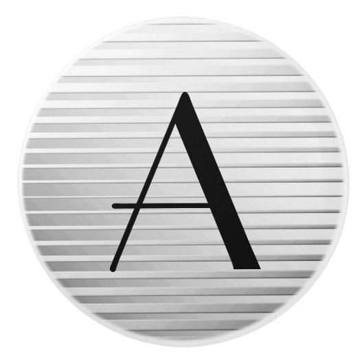 Monogram Art Deco Silver Satin Streifen Keramikknauf (Vorderseite)
