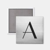 Monogram Art Deco Silver Satin Streifen Magnet (Vorderseite/Rückseite)