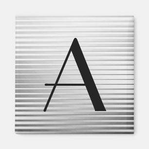 Monogram Art Deco Silver Satin Streifen Magnet