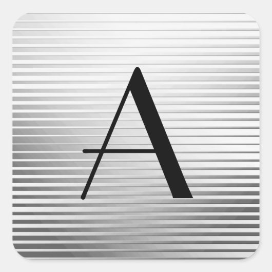 Monogram Art Deco Silver Satin Streifen Quadratischer Aufkleber (Vorderseite)