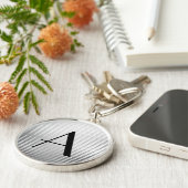 Monogram Art Deco Silver Satin Streifen Schlüsselanhänger (Seite)