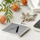 Monogram Art Deco Silver Wave Muster Schlüsselanhänger (Seite)