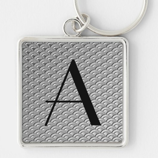 Monogram Art Deco Silver Wave Muster Schlüsselanhänger (Vorne)