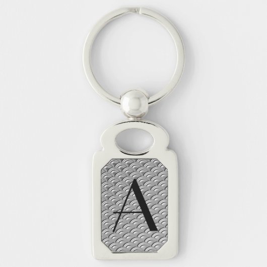 Monogram Art Deco Silver Wave Muster Schlüsselanhänger (Vorderseite)