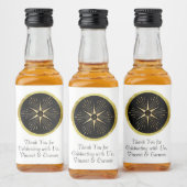 Monogram Art Deco Star Black and Gold Alkoholflaschenetikett (Flaschen)